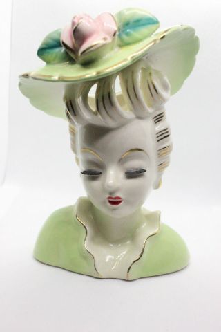 Vintage Porcelain Lady Thames Hand Painted Head Vase/planter Hat & Gold Trim
