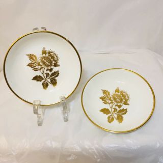 2 Wedgwood Gold Tonquin Bone China 4 " Coaster Gold Floral And Gold Rim England