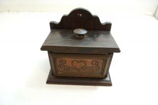 Vintage Pfaltzgraff Village Punched Copper And Wood Recipe Storage Box With Lid