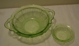 Thriftchi Green Depression Glass Cherry Blossom Serving Bowl & Berry Bowl