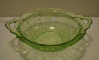 ThriftCHI Green Depression Glass Cherry Blossom Serving Bowl & Berry Bowl 2