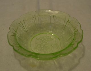 ThriftCHI Green Depression Glass Cherry Blossom Serving Bowl & Berry Bowl 5