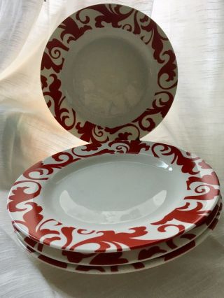 Ciroa Fiori Fine China - Set Of 4 Red And White Swirled 10 " Dinner Plates