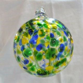 Hanging Glass Ball 4 " Diameter Blue,  Green & Yellow Witch Ball (1) Gb6