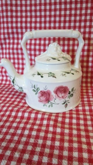 Pink Rose Teapot England Arthur Wood 6426 Decorative Porcelain White W Green
