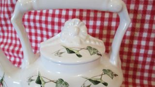 Pink Rose Teapot England Arthur Wood 6426 Decorative Porcelain White W Green 3