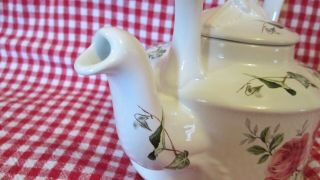 Pink Rose Teapot England Arthur Wood 6426 Decorative Porcelain White W Green 6