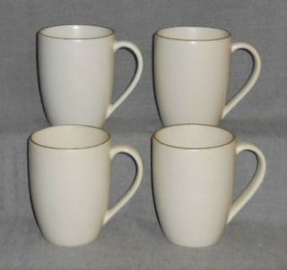 Set (4) Dansk Santiago Pattern White/tan Rim Handled Mugs