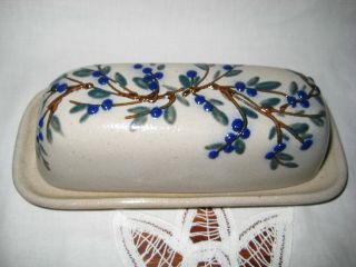 Salmon Falls Pottery Stoneware Butter Dish W/lid Blueberry Design 2012 Signed