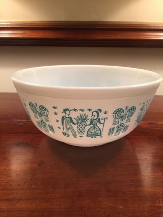 Vintage Mid - Century Pyrex “butterprint” 403 2.  5 Qt.  Mixing Bowl Turquoise/white