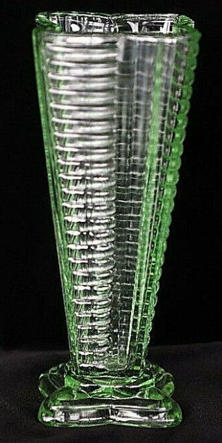 Art Deco Uranium Green Depression Glass Vase 18cm High 9 Cm Width