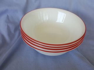 Corelle Sand Art Corning Ware Red Rim Line 6 1/4 " Soup Cereal Bowls X 4