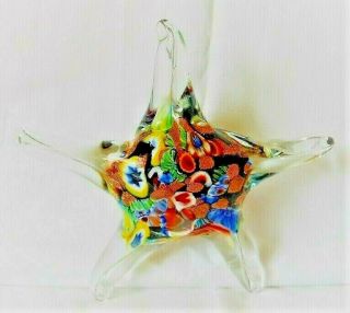 Murano Glass Starfish Paperweight,  Gold Aventurine & Millefiori Canes 2