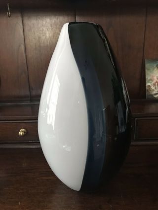Hand Blown Art Glass Contemporary Studio Black And White Vase 33 Cm/13 " Tall