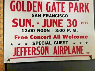 1972 GRATEFUL DEAD w/ JEFFERSON AIRPLANE GOLDEN GATE PARK POSTER 22 inches long 4