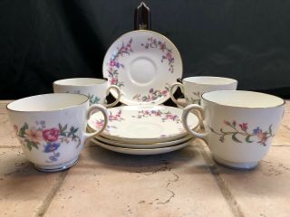 8 Piece Wedgwood Devon Sprays Tea Set (4 Cups / 4 Saucers) Floral Design