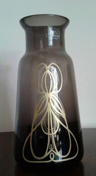 Caithness Art Glass Art Nouveau Vase Brown & Gold By Colin Terris With