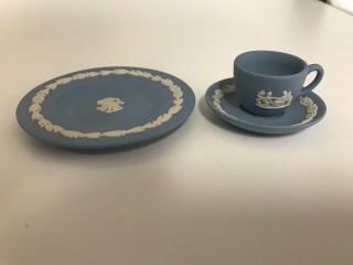 Wedgwood Jasperware Miniature Mini Light Blue Cup,  Saucer & Plate