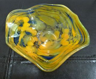 Arkansas Artist James Hayes Hand Blown Studio Art Glass Bowl Abstract Design,  Grt