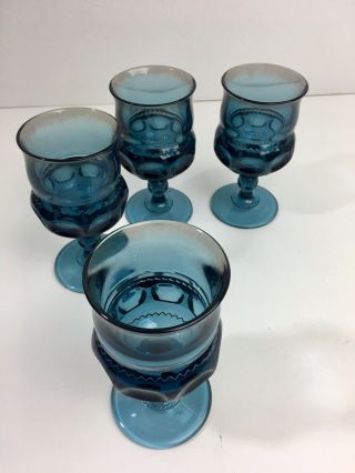 4 Indiana Glass Tiara Teal Blue Kings Crown Thumbprint 6 Oz Wine Stem Glasses