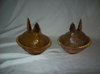Set Of 2 Indiana Glass Hen On A Nest Candy Dishes 001