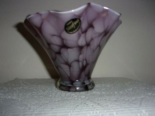 Krosno Jozefina Purple Art Glass Vase/bowl Hand Blown Ruffled From Poland Exc