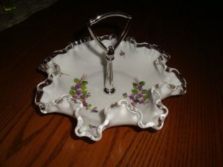 Fenton Silvercrest Violets In The Snow Candy Dish Bowl/tidbit