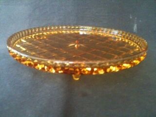 Tri Legged Pressed Amber Glass Cake Stand Plate 8 1/2 " = 215mm Diameter