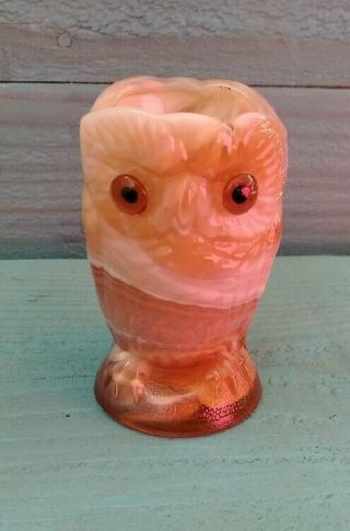 Vintage Imperial Glass Brown Caramel White Slag Owl Sugar Serving Container