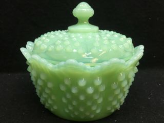 Jadeite Jadite Green Hobnail Pattern Glass Round Butter Dish Jade Milk Tub Pound