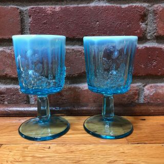 Westmoreland Vintage Blue Opalescent Glass Water Goblet Paneled Grape Leaf Euc