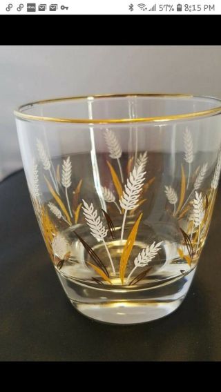 Vintage LIBBEY Wheat print Juice or Cocktail Glasses,  Gold rim,  Set of 6 2
