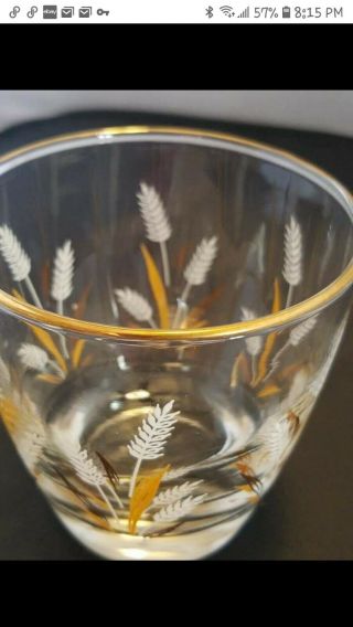 Vintage LIBBEY Wheat print Juice or Cocktail Glasses,  Gold rim,  Set of 6 3