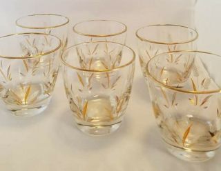 Vintage LIBBEY Wheat print Juice or Cocktail Glasses,  Gold rim,  Set of 6 4