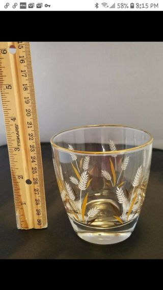 Vintage LIBBEY Wheat print Juice or Cocktail Glasses,  Gold rim,  Set of 6 5