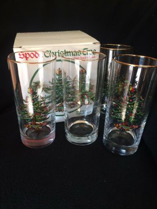 Spode Christmas Tree Highball Glass Tall Tumbler 4 Piece Set/original Box