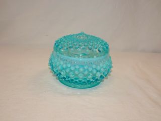 Vintage Fenton Small Blue Opalescent Hobnail Lidded Powder Jar