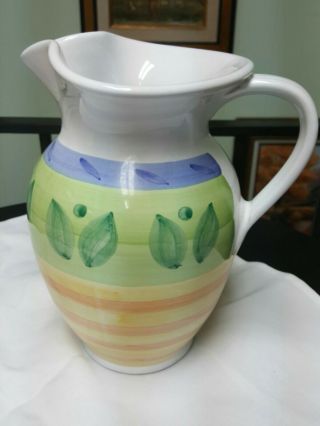Caleca Pitcher Made In Italy Hand Painted 9.  5” Tall