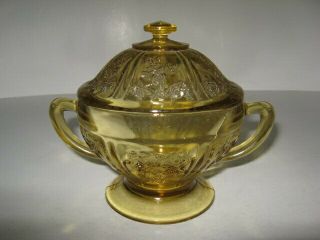 Vintage Yellow Depression Glass Cabbage Rose Sugar Bowl Exc.