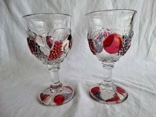 Set Of 2 Westmoreland Clear Della Robbia Flashed Water Goblets