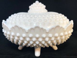 Vintage Milk Glass Hobnail Candy Dish With Lid