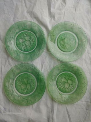Set Of Four Green Fosted Fruit & Leaf 6 3/8 " Plates
