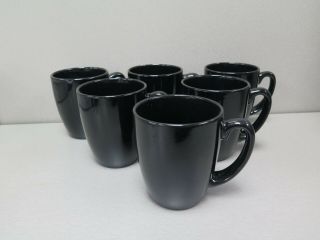 Set Of 6 Corelle Black Shiny Coffee Mugs Holds 11 Oz