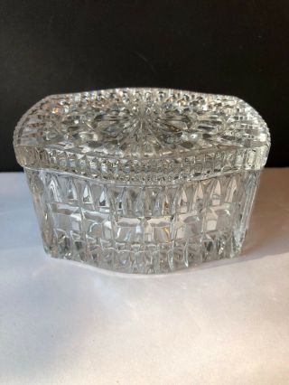 Vintage Clear Crystal Trinket Dish With Lid 4 " Wide