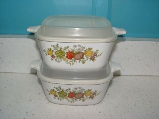 2 Vtg Corning Ware Small Casserole Dish P - 43 - 5 Spice Of Life With Lids