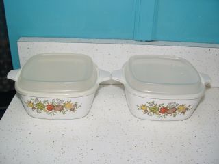 2 VTG CORNING WARE SMALL CASSEROLE DISH P - 43 - 5 SPICE OF LIFE WITH LIDS 2