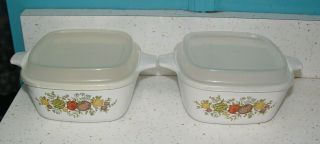 2 VTG CORNING WARE SMALL CASSEROLE DISH P - 43 - 5 SPICE OF LIFE WITH LIDS 3