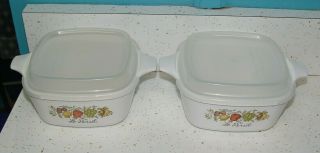 2 VTG CORNING WARE SMALL CASSEROLE DISH P - 43 - 5 SPICE OF LIFE WITH LIDS LE PERSIL 2