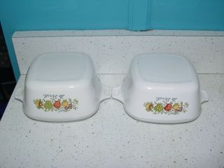 2 VTG CORNING WARE SMALL CASSEROLE DISH P - 43 - 5 SPICE OF LIFE WITH LIDS LE PERSIL 4