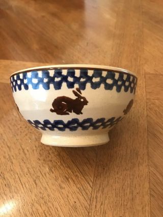 Nicholas Mosse Pottery Small Bowl With Rabbit Blue Edged Trim - Made In Ireland